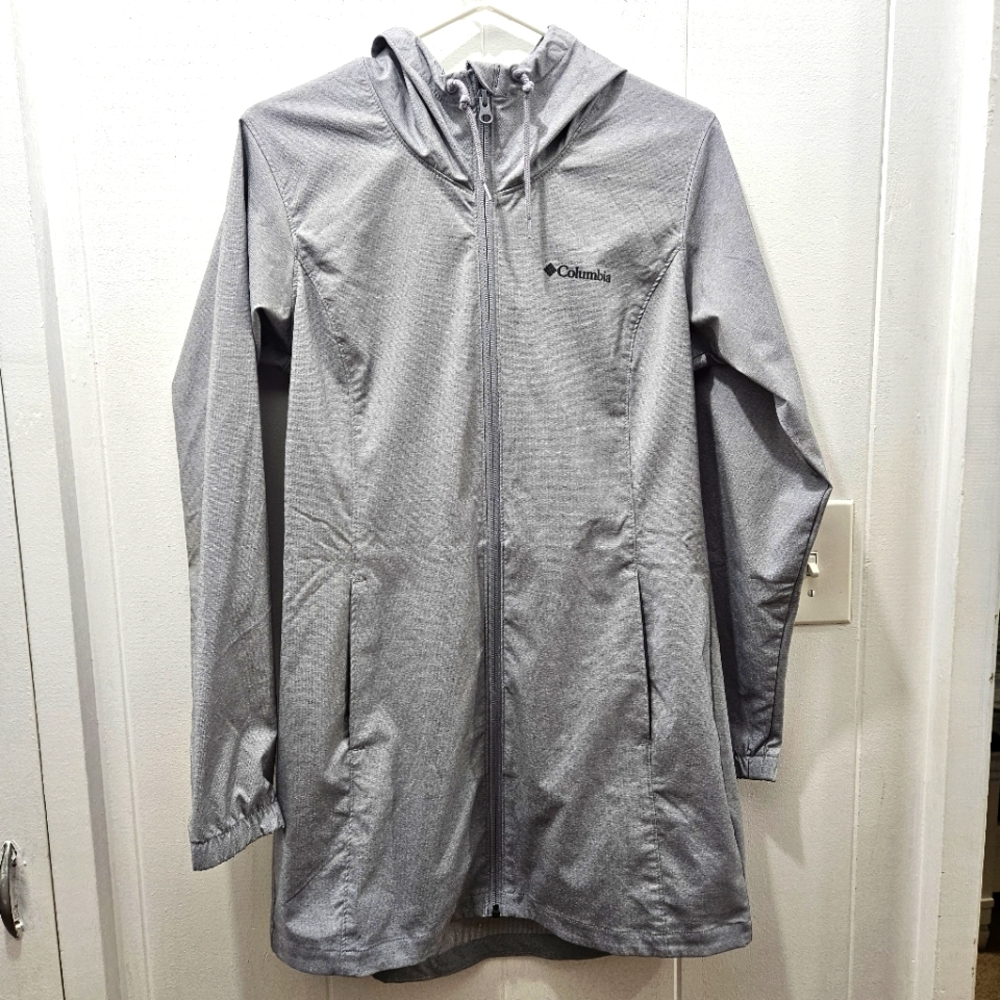 Womens Columbia Long Gray Lightweight Hooded Jacket Size M